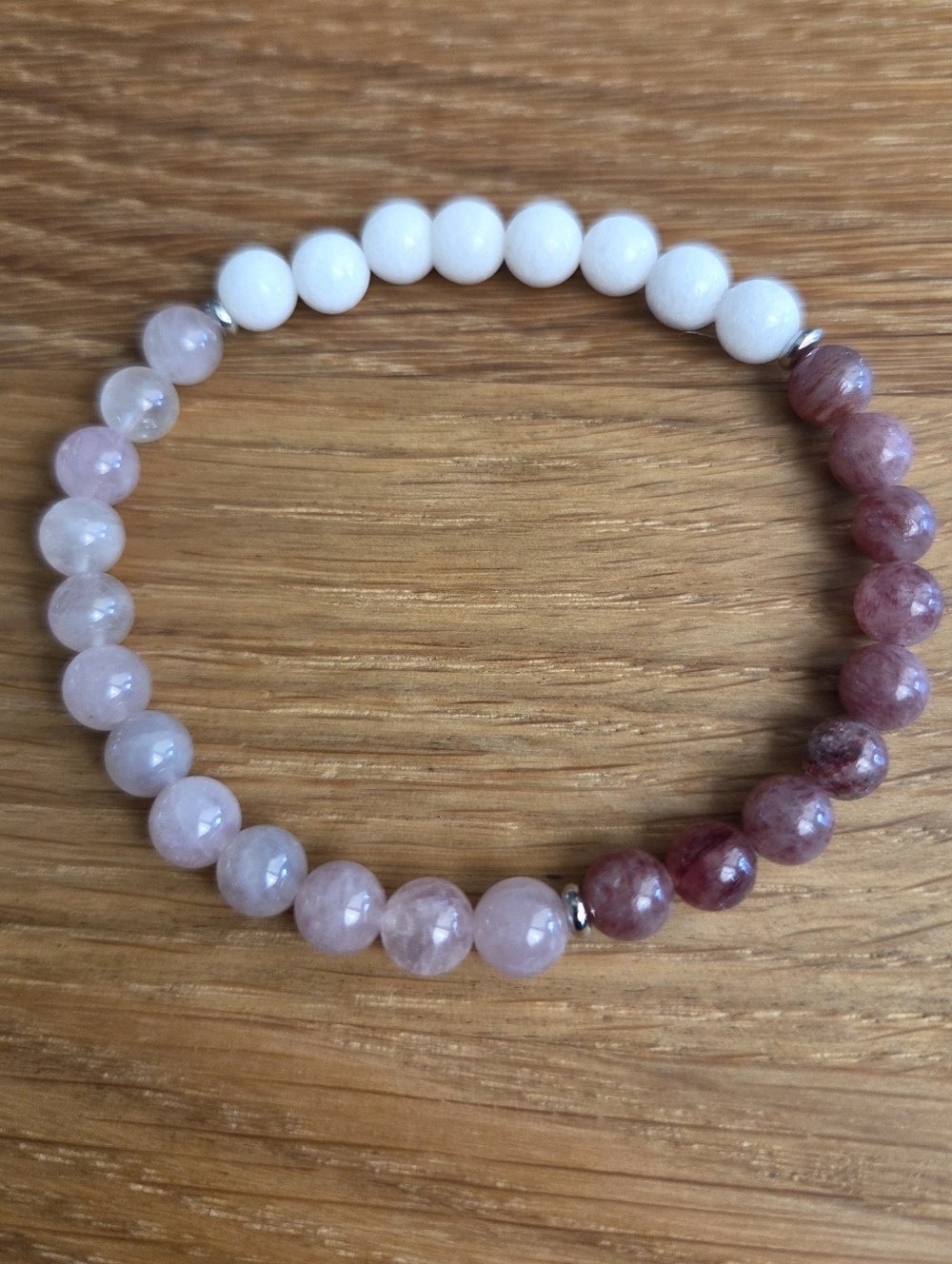 Rose & Strawberry Quartz Beaded Stretch Bracelet | Handmade